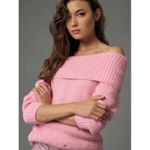 Anthropologie Pilcro Off-The-Shoulder Long-Sleeve Sweater Sz M Bubblegum Pink